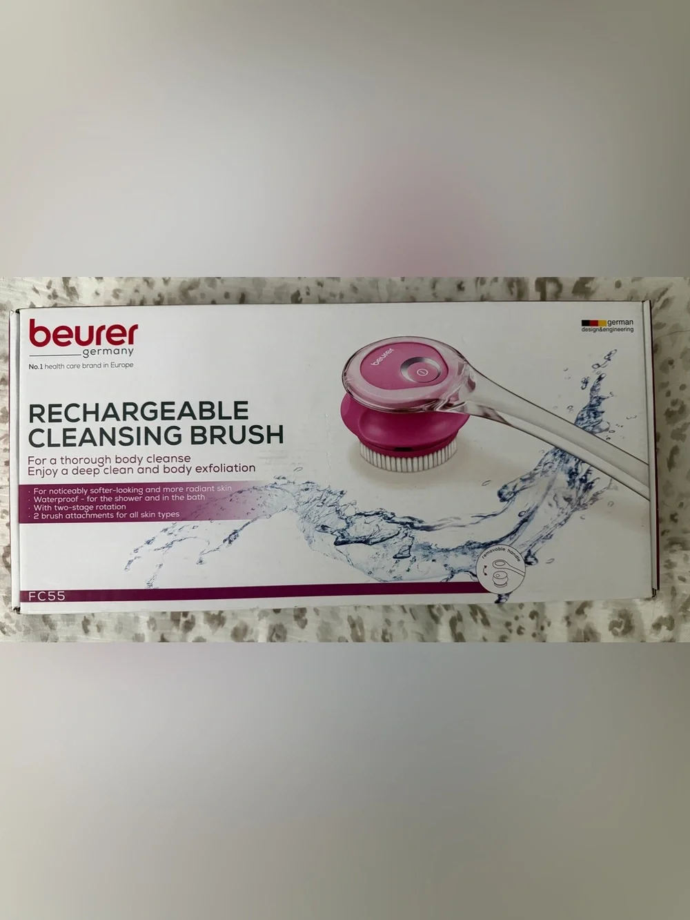 Beurer Pink Rechargeable Cleansing Brush — Gentle Body Exfoliant